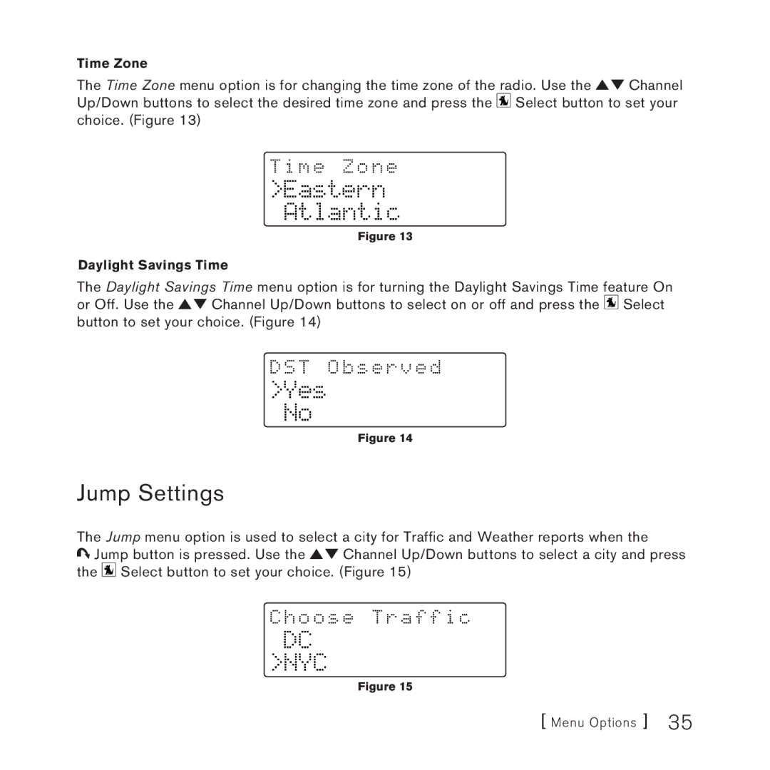 Sirius Satellite Radio SV3 manual Jump Settings, Eastern Atlantic, Yes 