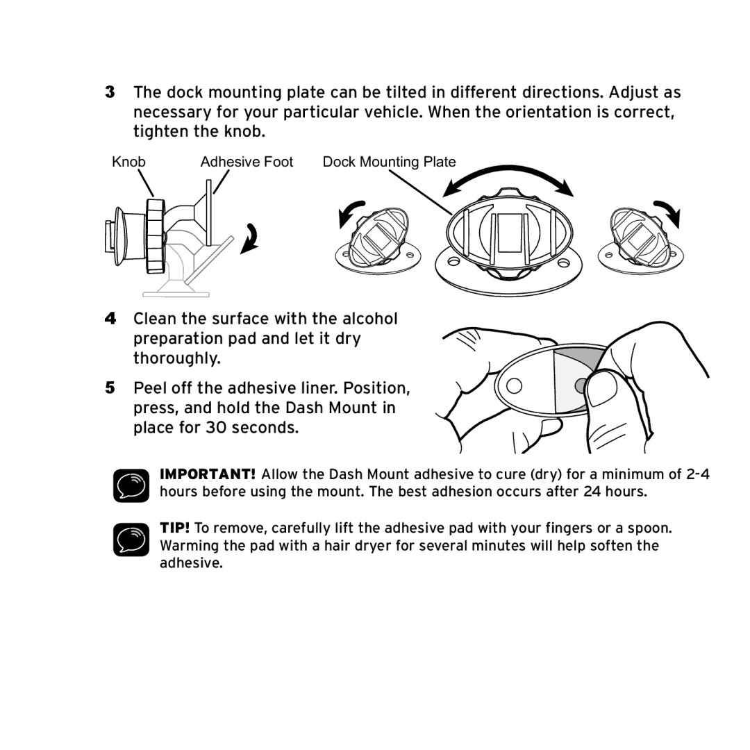 Sirius Satellite Radio SX1EV1 manual Knob Adhesive Foot 