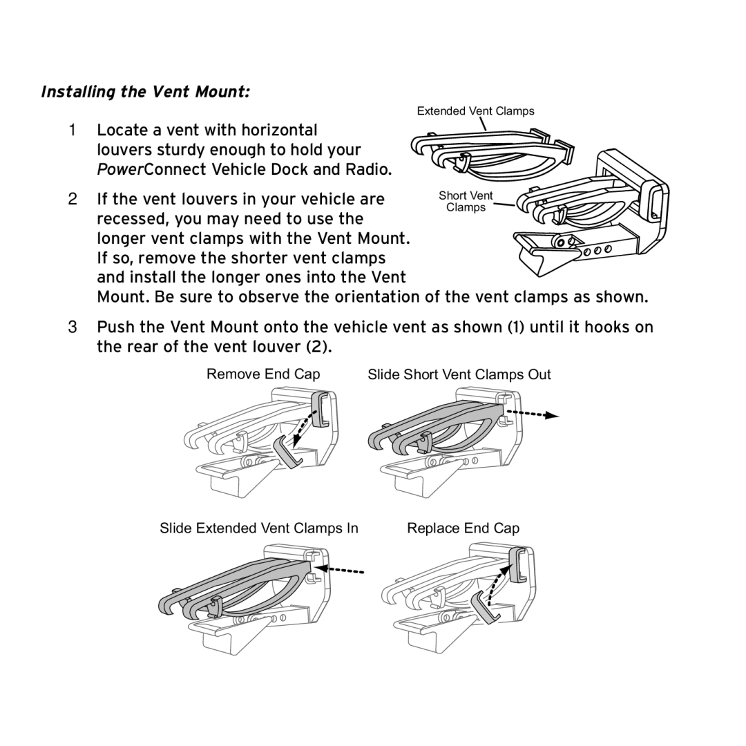 Sirius Satellite Radio SX1EV1 manual Installing the Vent Mount 