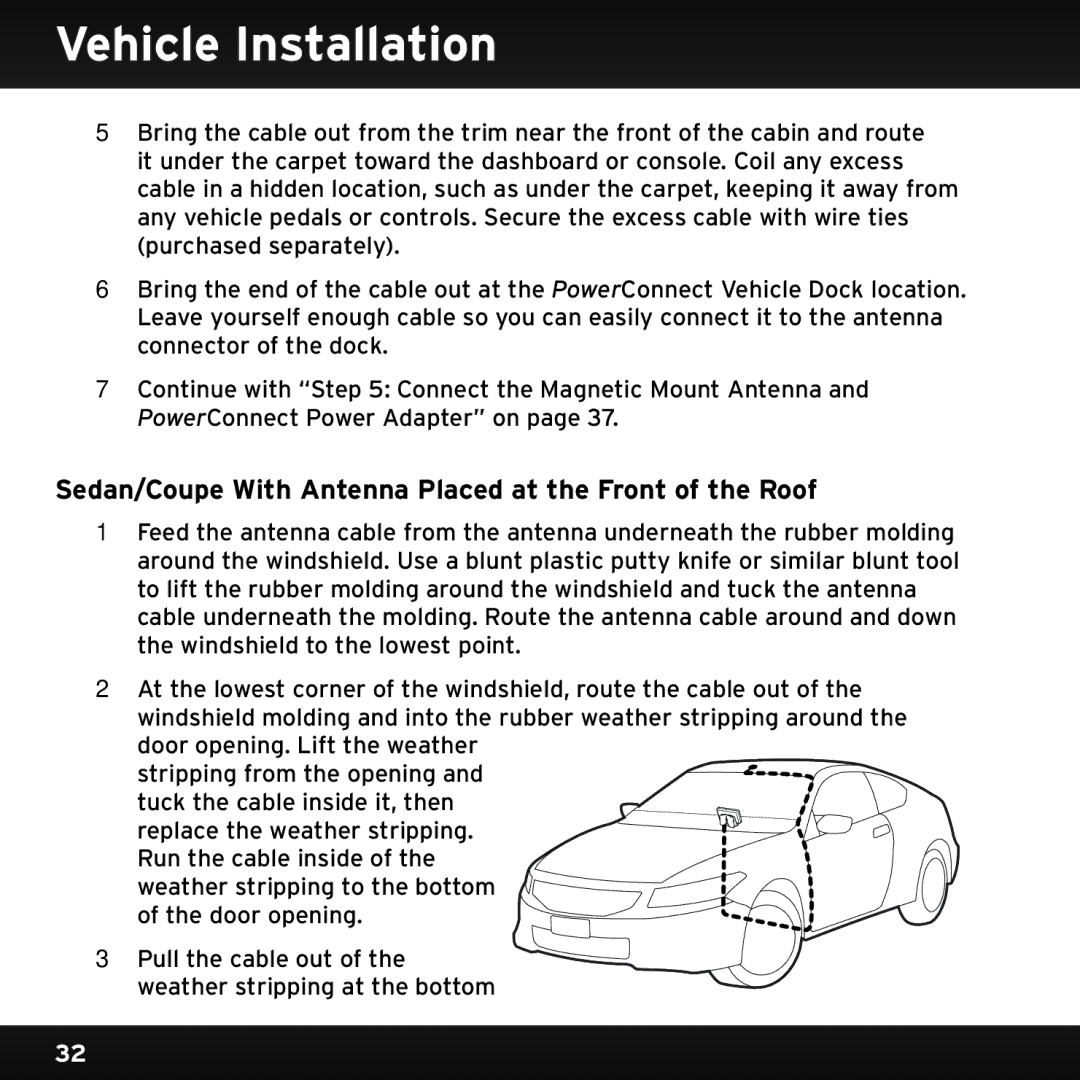 Sirius Satellite Radio SX1EV1 manual Sedan/Coupe With Antenna Placed at the Front of the Roof 