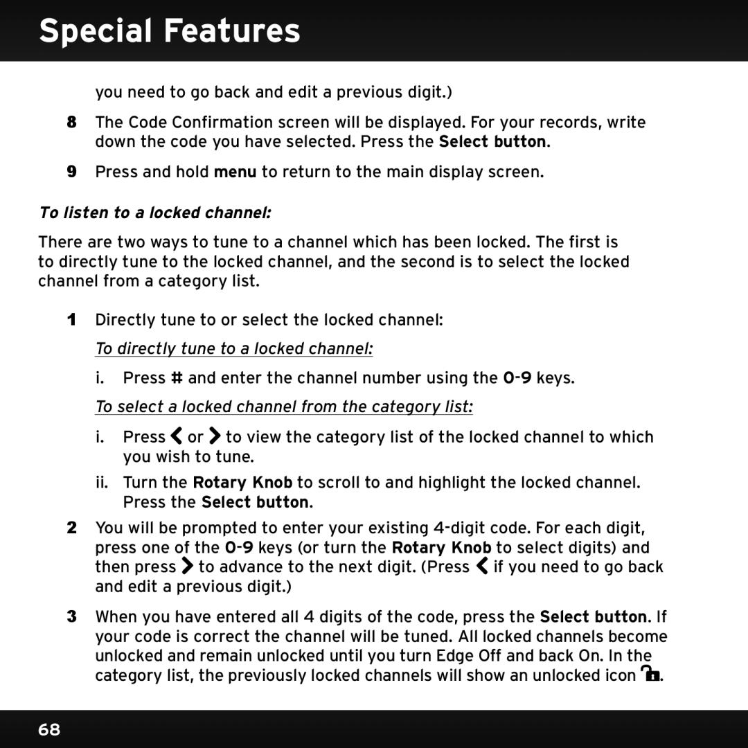 Sirius Satellite Radio SX1EV1 manual To listen to a locked channel 