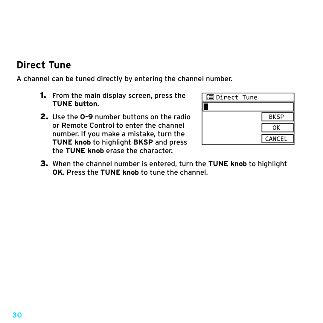 Sirius Satellite Radio TTR1 manual Direct Tune 