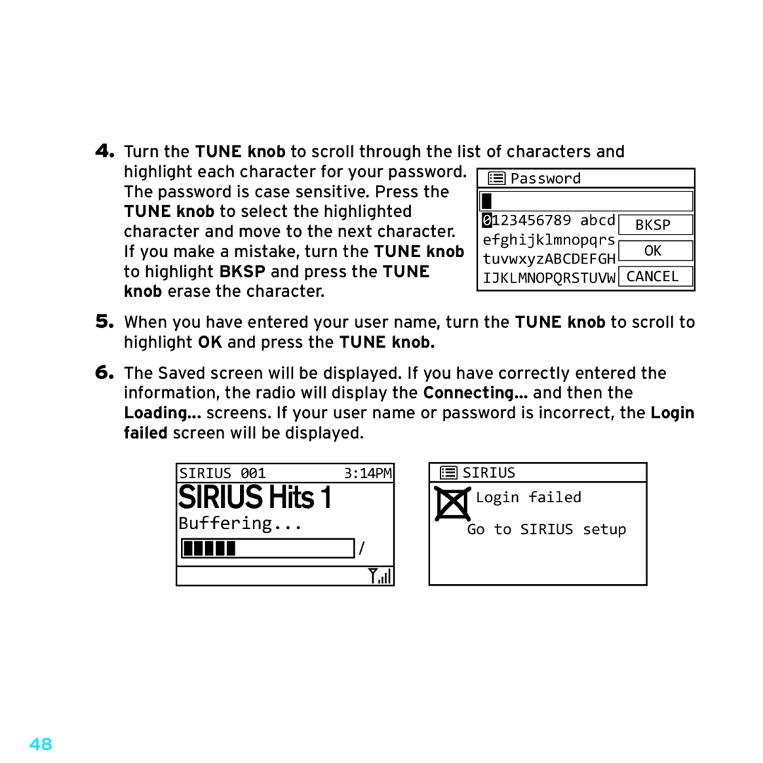 Sirius Satellite Radio TTR1 manual TuvwxyzABCDEFGH efghijklmnopqrs 