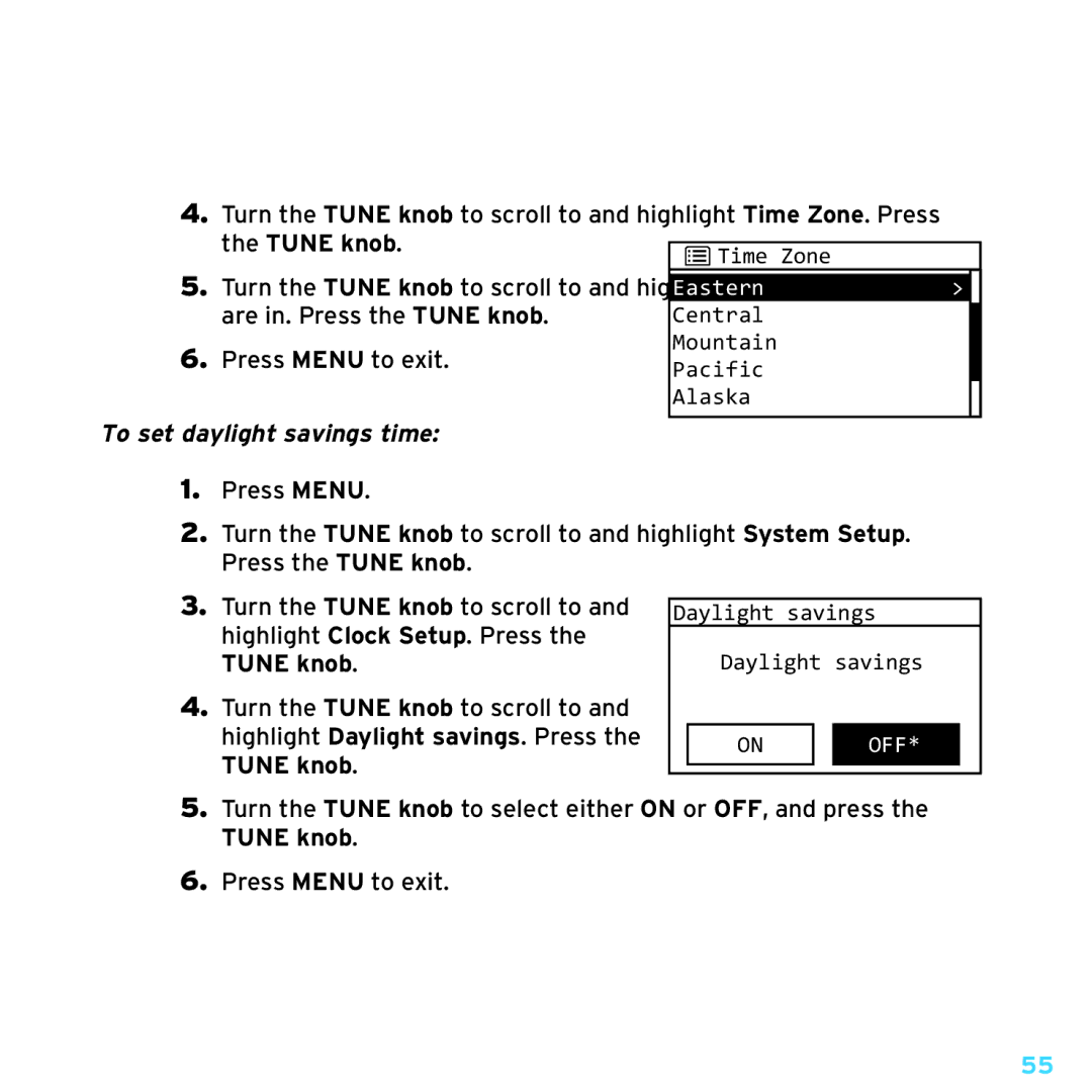 Sirius Satellite Radio TTR1 manual To set daylight savings time 