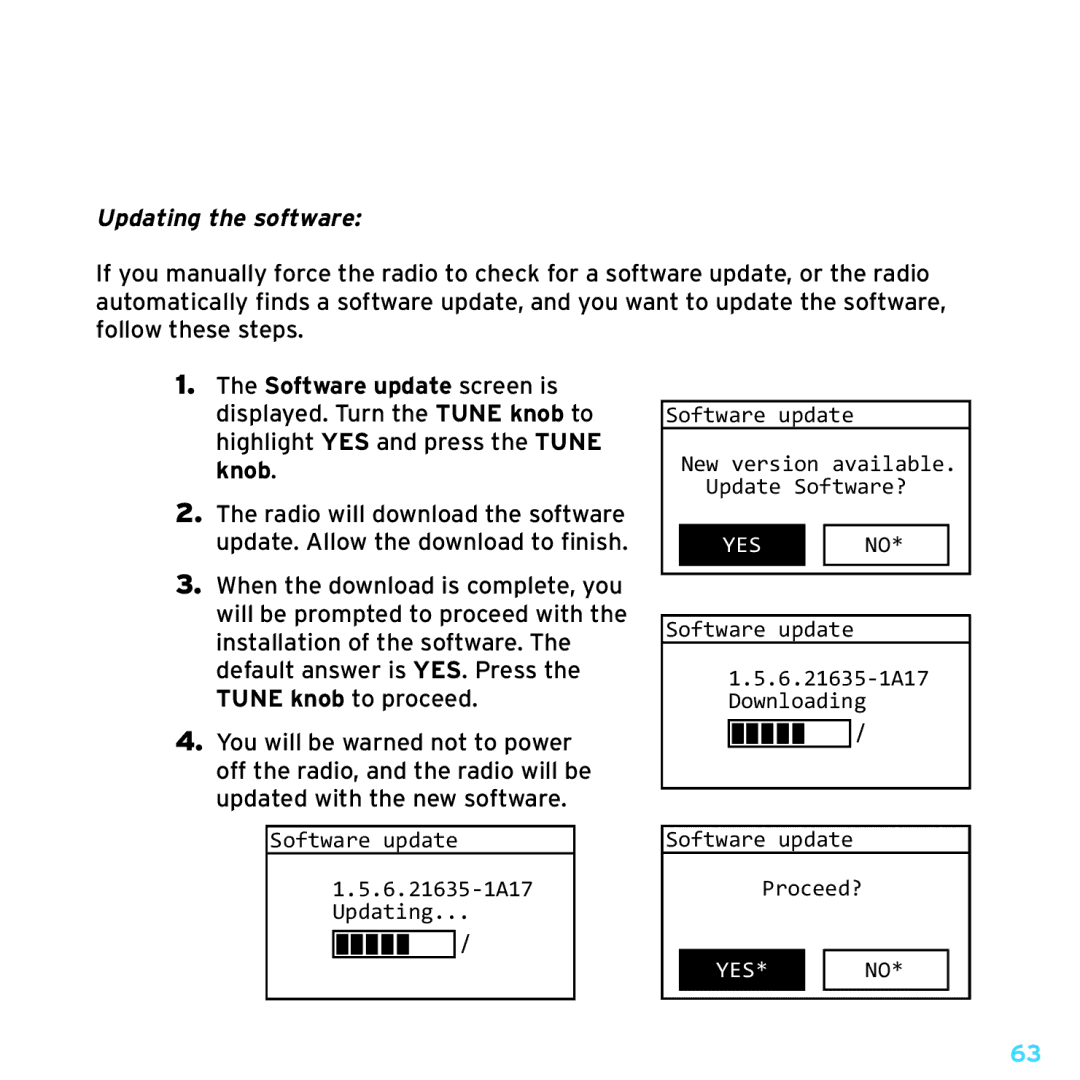 Sirius Satellite Radio TTR1 manual Updating the software 