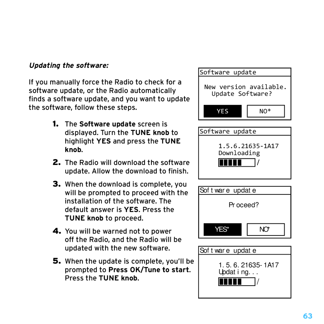 Sirius Satellite Radio TTR1 manual Updating the software 