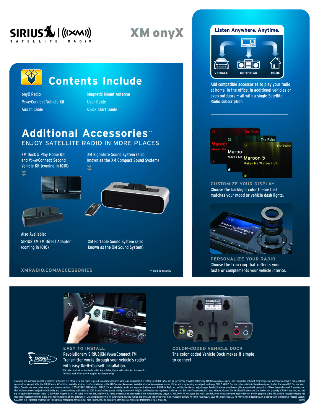 Sirius Satellite Radio XDNX1V1 manual Contents Include, Additional Accessories 