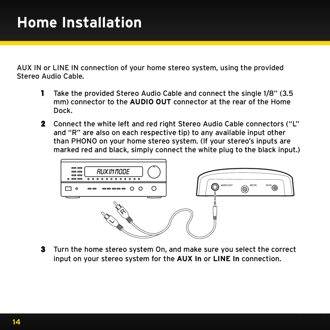 Sirius Satellite Radio XDPHKUG0809, XADH1 manual Home Installation 