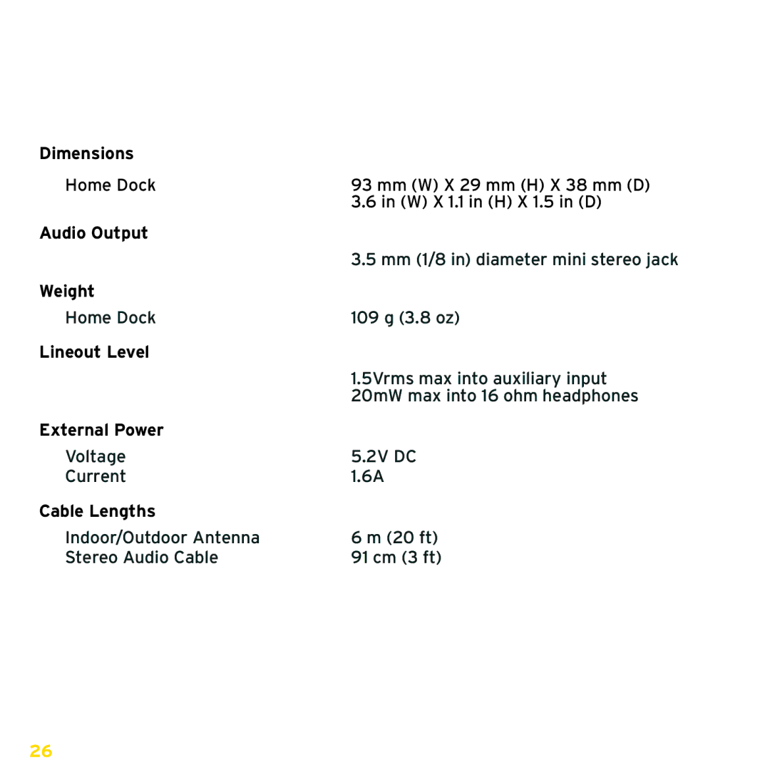 Sirius Satellite Radio XDPHKUG0809, XADH1 manual Product Specifications 