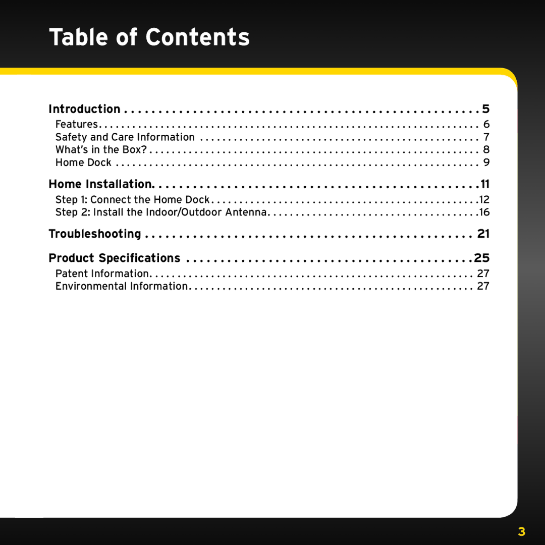 Sirius Satellite Radio XADH1, XDPHKUG0809 manual Table of Contents 