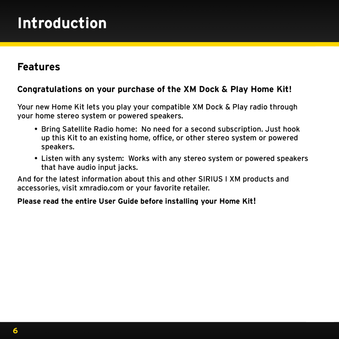 Sirius Satellite Radio XDPHKUG0809, XADH1 manual Introduction, Features 