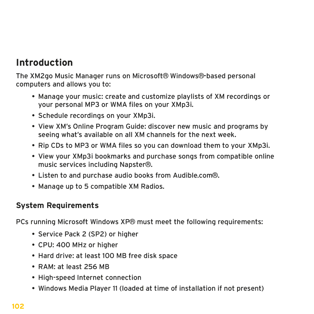 Sirius Satellite Radio manual Using your XMp3i with a PC, System Requirements 