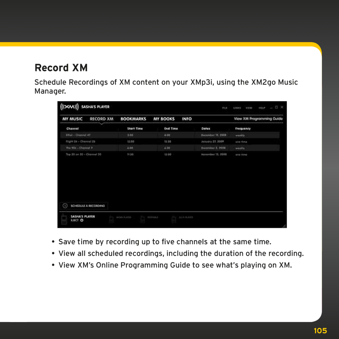 Sirius Satellite Radio XMp3i manual Record XM 