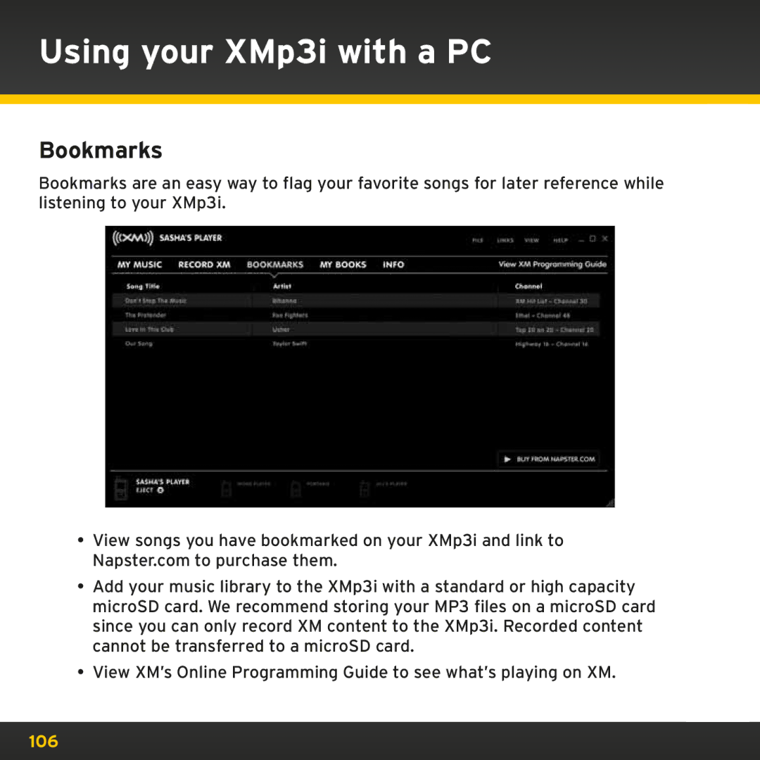 Sirius Satellite Radio XMp3i manual 106 