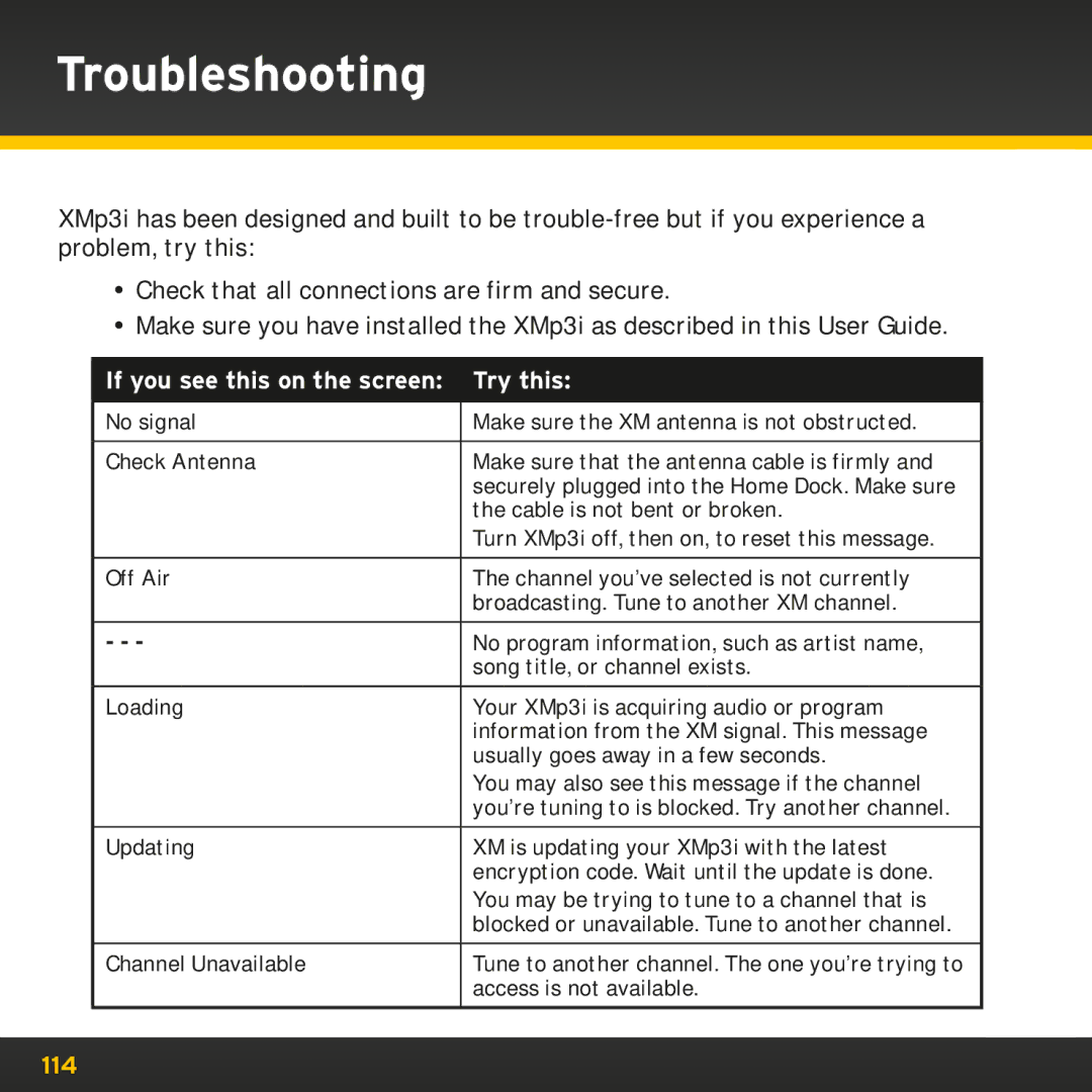 Sirius Satellite Radio XMp3i manual Troubleshooting, Try this 