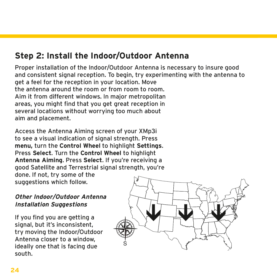 Sirius Satellite Radio XMp3i Install the Indoor/Outdoor Antenna, Other Indoor/Outdoor Antenna Installation Suggestions 