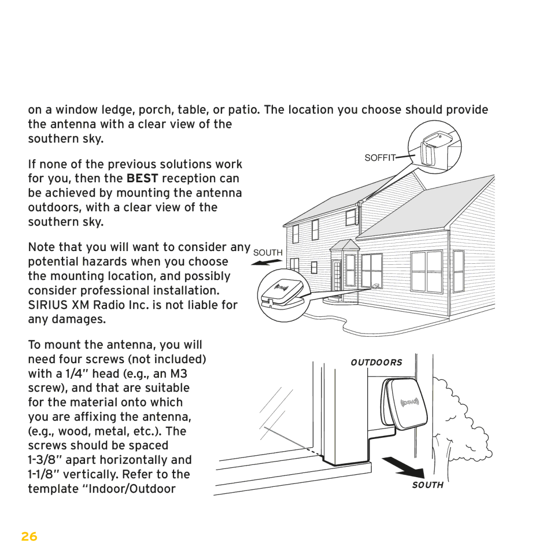 Sirius Satellite Radio XMp3i manual Soffit Outdoors South 
