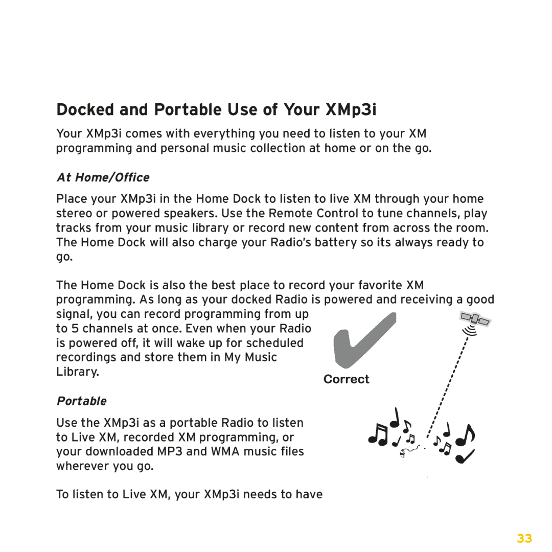 Sirius Satellite Radio manual Docked and Portable Use of Your XMp3i, At Home/Office 