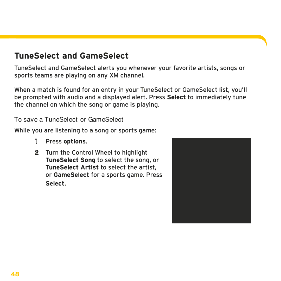 Sirius Satellite Radio XMp3i manual TuneSelect and GameSelect, To save a TuneSelect or GameSelect 