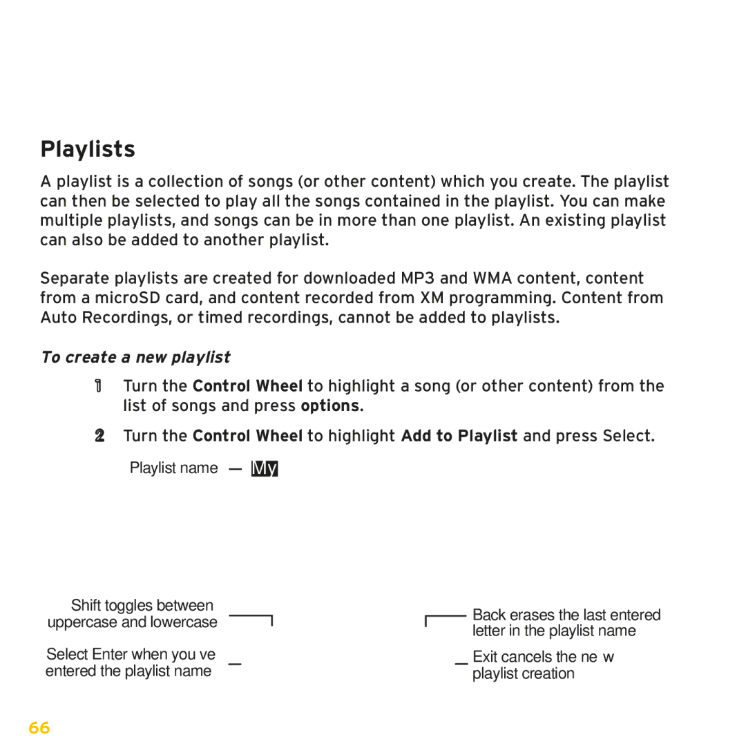 Sirius Satellite Radio XMp3i manual Playlists, To create a new playlist 