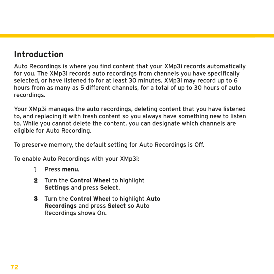 Sirius Satellite Radio XMp3i manual Auto Recordings, Introduction 