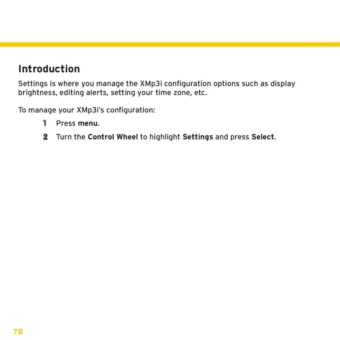 Sirius Satellite Radio XMp3i manual Settings, Introduction 