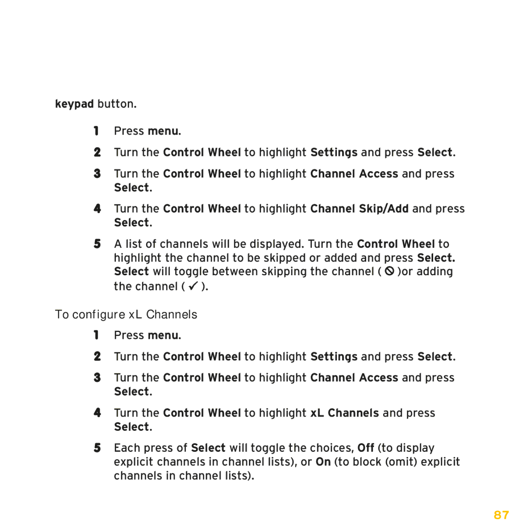 Sirius Satellite Radio XMp3i manual To configure xL Channels 