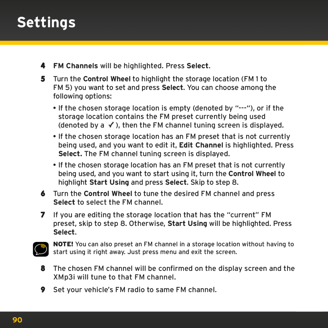 Sirius Satellite Radio XMp3i manual Settings 