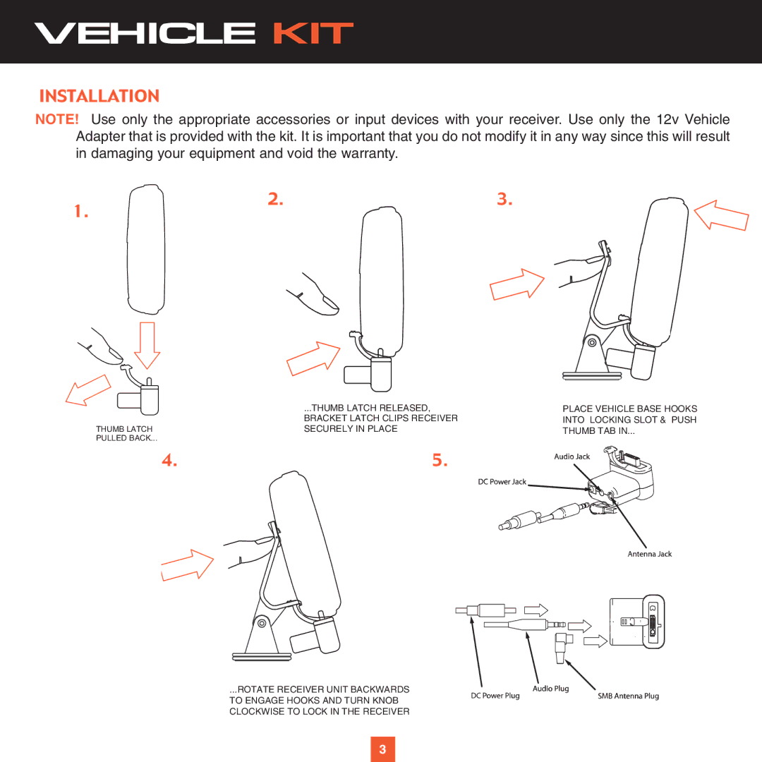 Sirius Satellite Radio XS021 instruction manual Vehicle KIT, Installation 