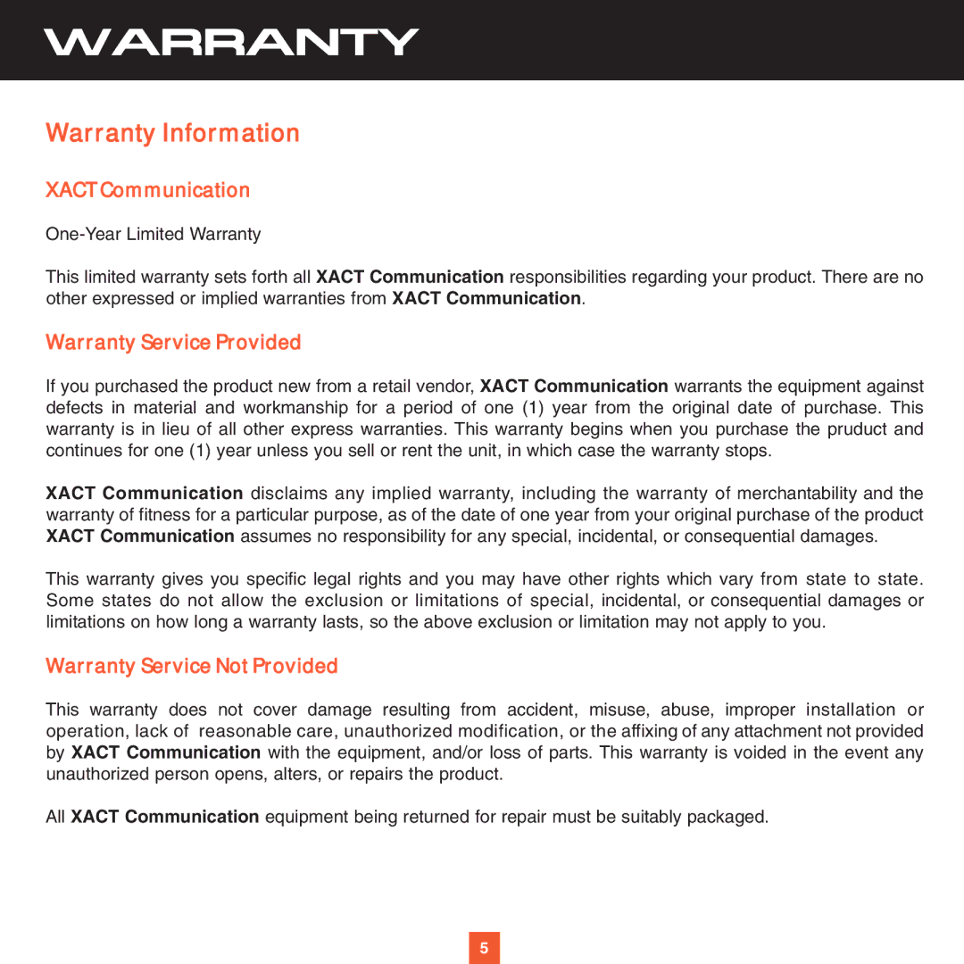 Sirius Satellite Radio XS021 instruction manual Warranty Information 