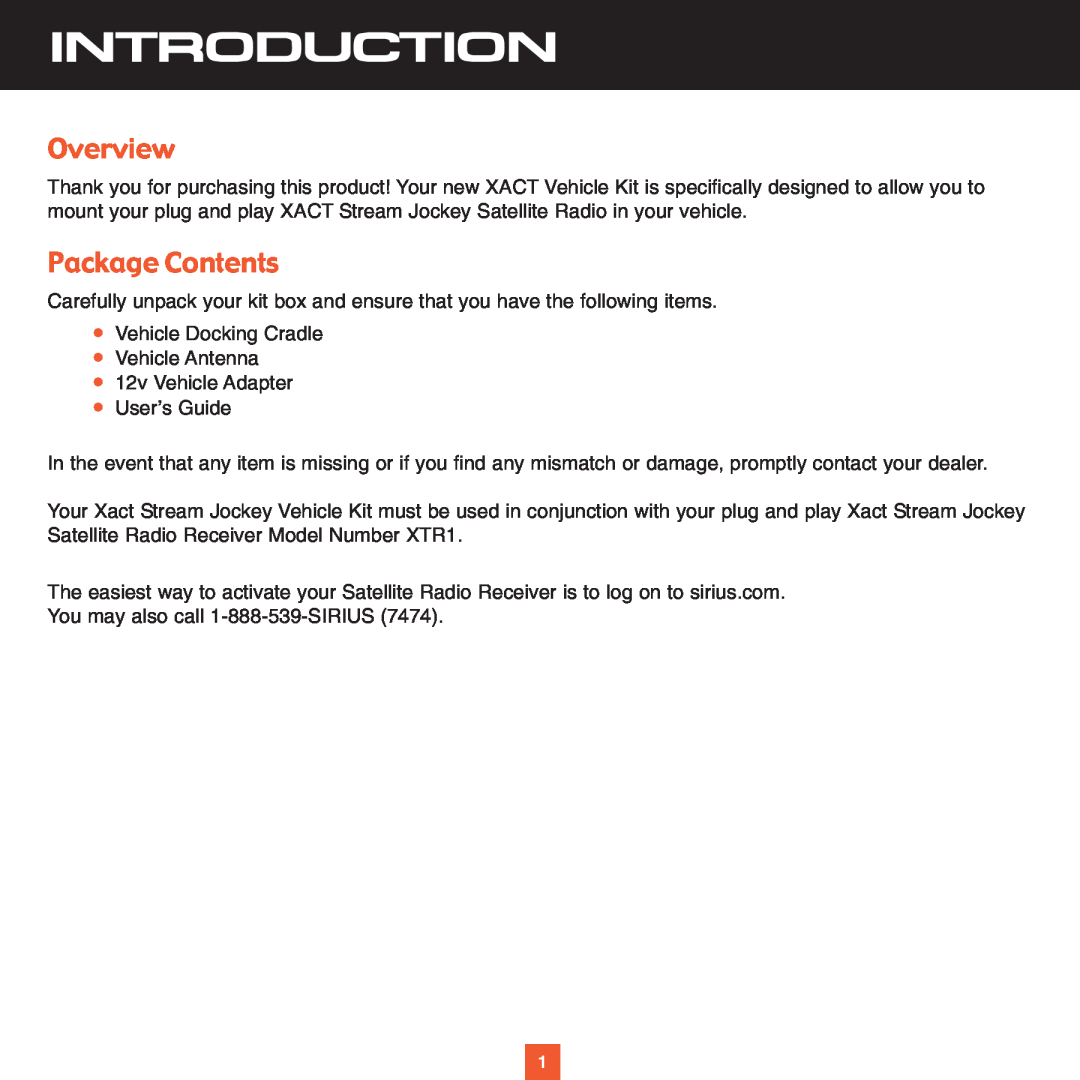 Sirius Satellite Radio XS021 instruction manual Introduction, Overview, Package Contents 