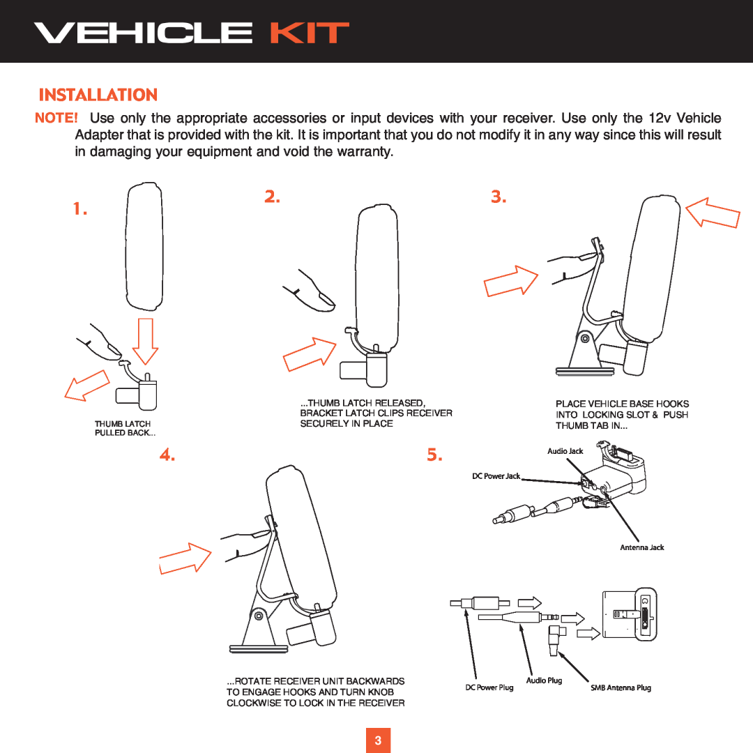 Sirius Satellite Radio XS021 instruction manual Vehicle Kit, Installation 