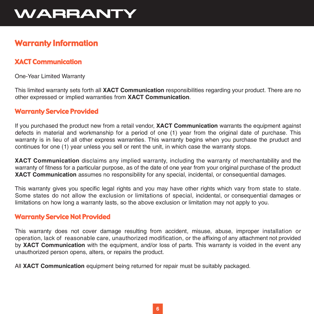 Sirius Satellite Radio XS022 instruction manual Warranty Information 