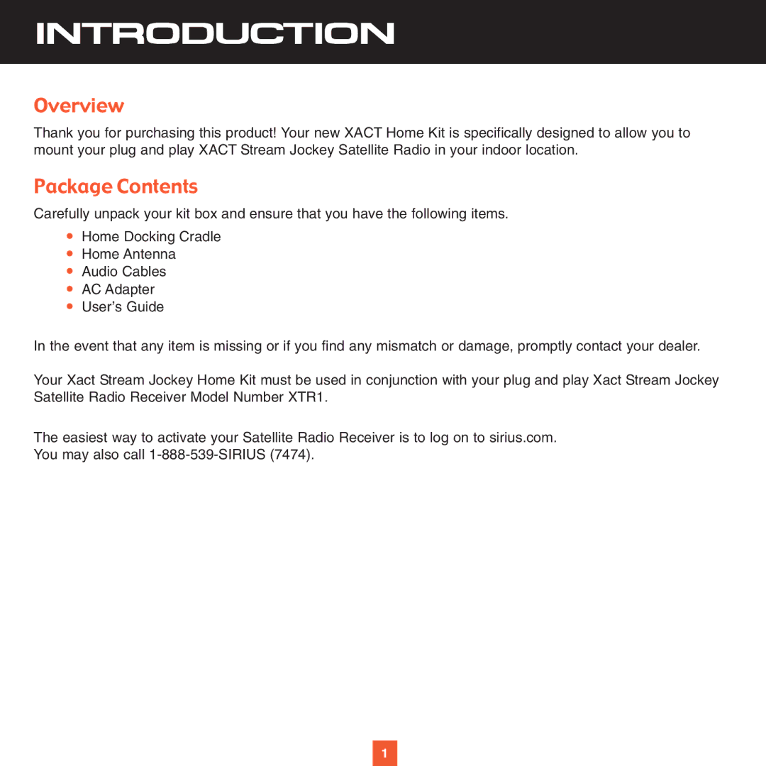 Sirius Satellite Radio XS022 instruction manual Introduction, Overview, Package Contents 