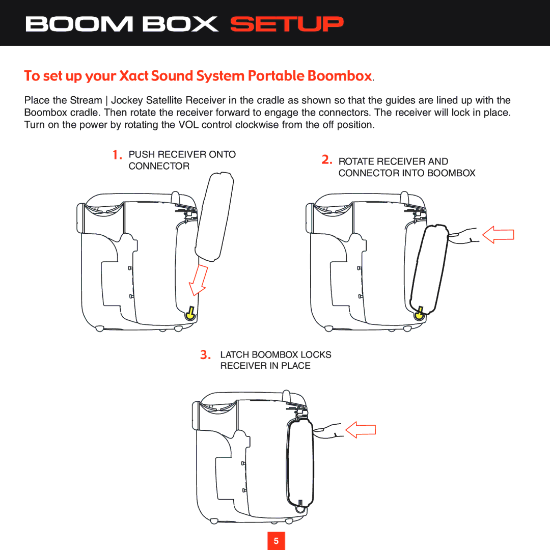 Sirius Satellite Radio XS025 instruction manual Boom BOX Setup, To set up your Xact Sound System Portable Boombox 