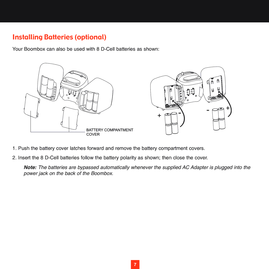 Sirius Satellite Radio XS025 instruction manual Installing Batteries optional 