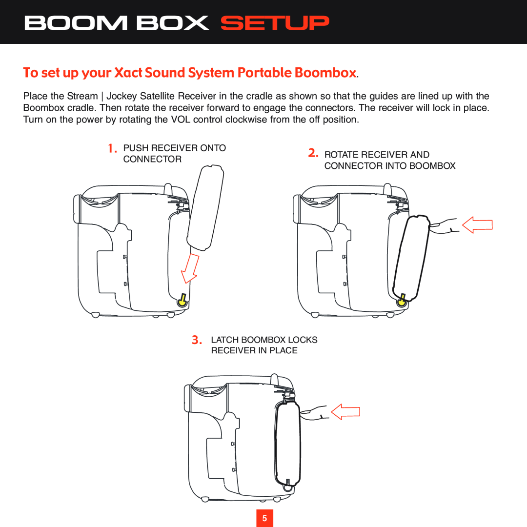 Sirius Satellite Radio XS025 instruction manual Boom Box Setup, To set up your Xact Sound System Portable Boombox 