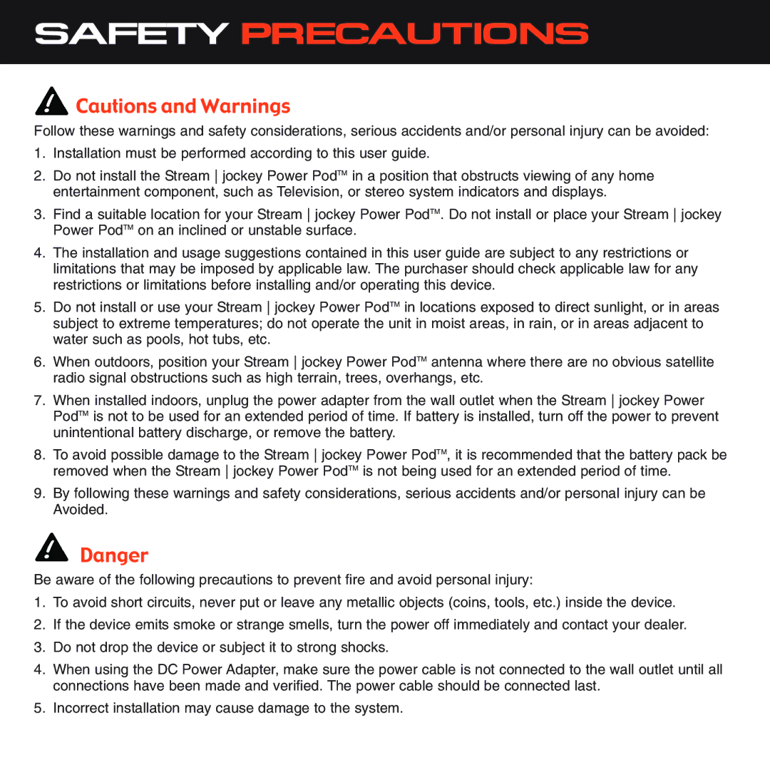 Sirius Satellite Radio XS028 instruction manual Safety Precautions 