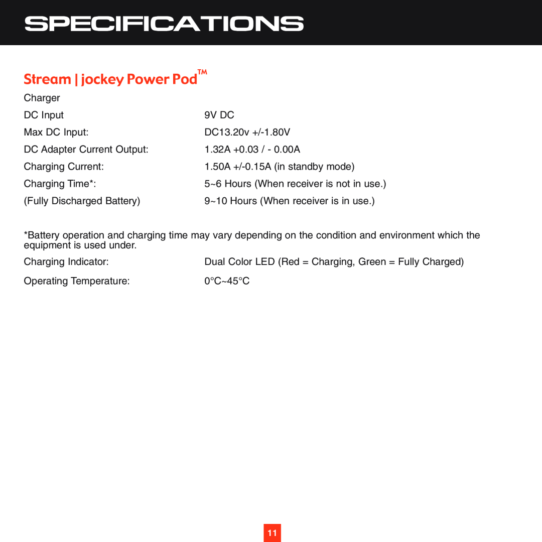 Sirius Satellite Radio XS028 instruction manual Specifications, Stream jockey Power PodTM 