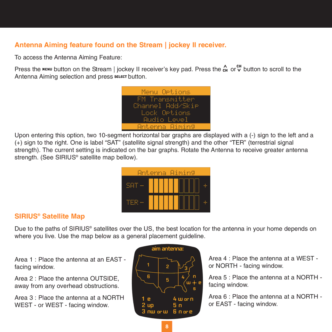 Sirius Satellite Radio XS034 instruction manual Sirius Satellite Map 