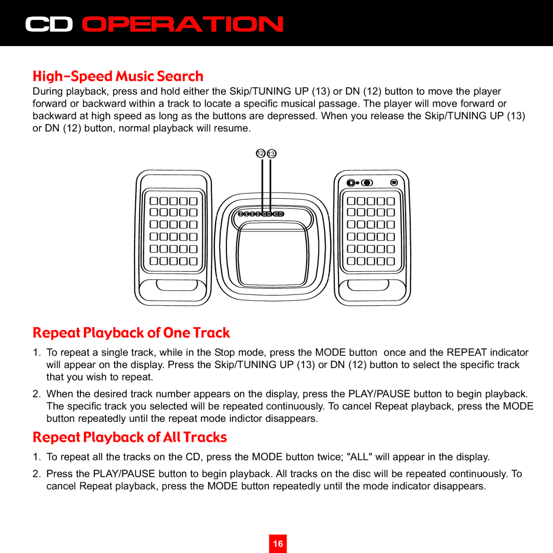 Sirius Satellite Radio XS097 High-Speed Music Search, Repeat Playback of One Track, Repeat Playback of All Tracks 