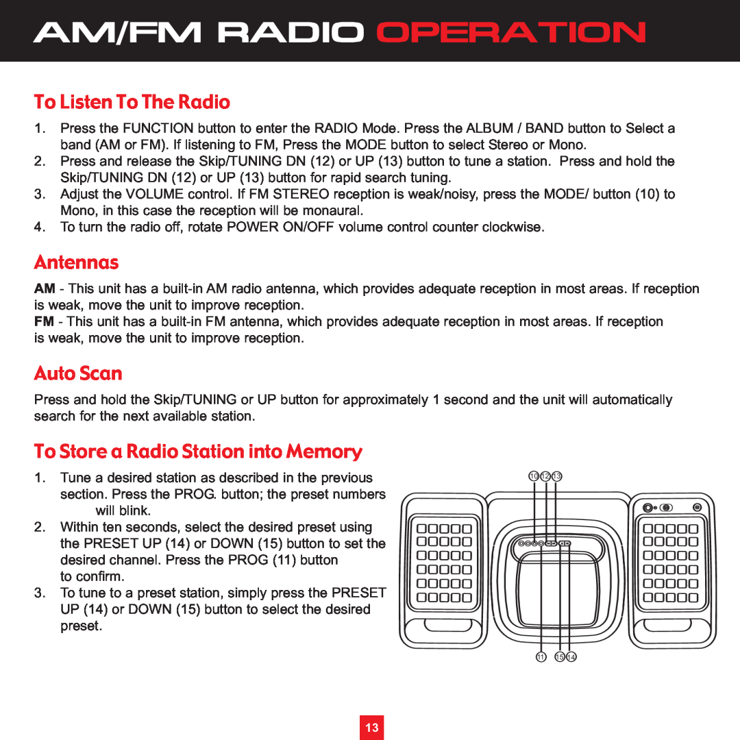 Sirius Satellite Radio XS097 instruction manual Am/Fm Radio Operation, To Listen To The Radio, Antennas, Auto Scan 