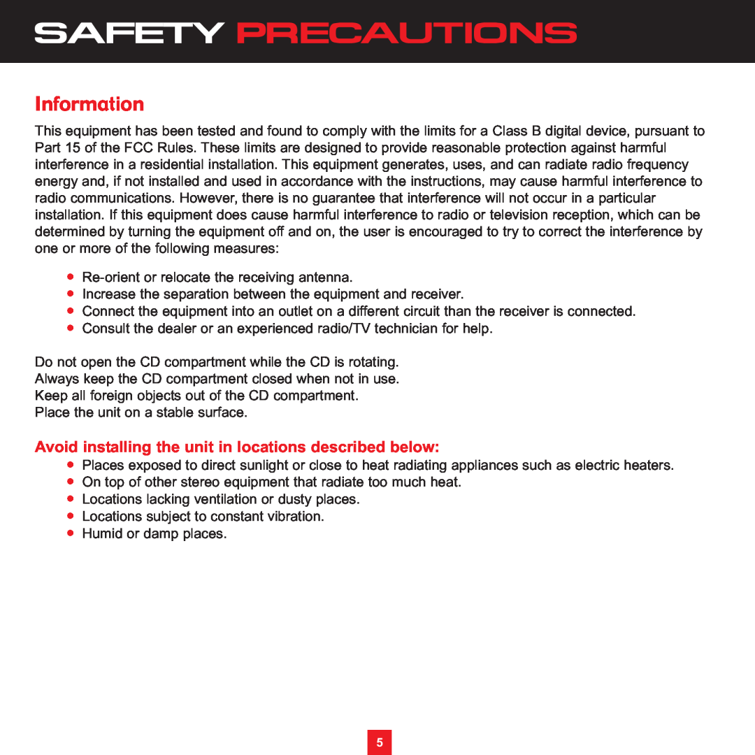 Sirius Satellite Radio XS097 instruction manual Information, Safety Precautions 