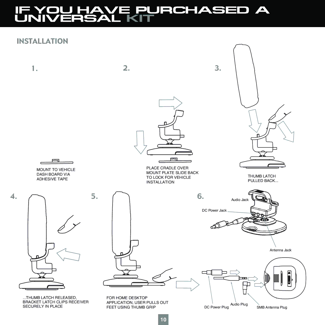 Sirius Satellite Radio XTR1 instruction manual If YOU have Purchased a Universal KIT 