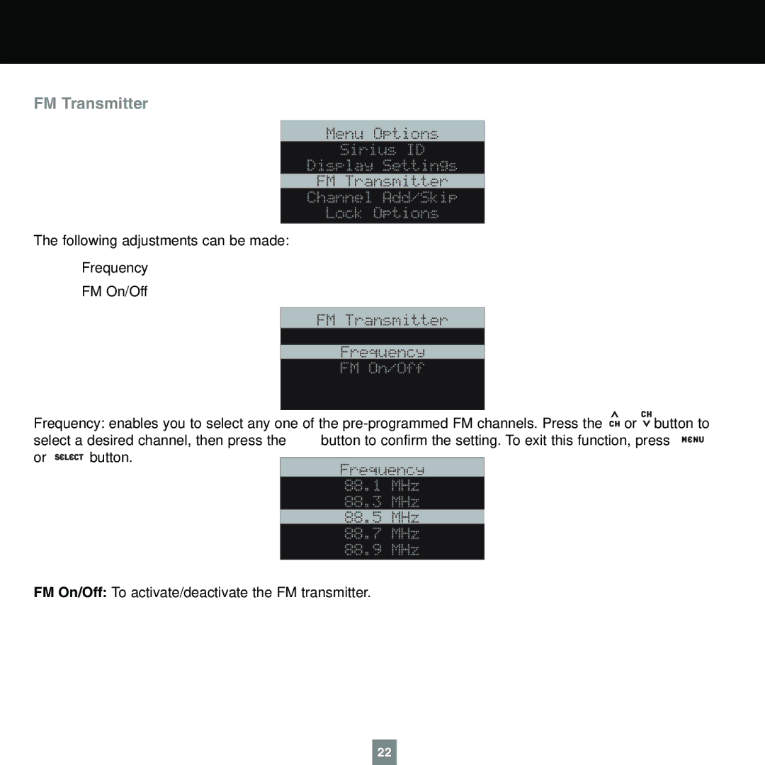 Sirius Satellite Radio XTR1 instruction manual FM Transmitter 