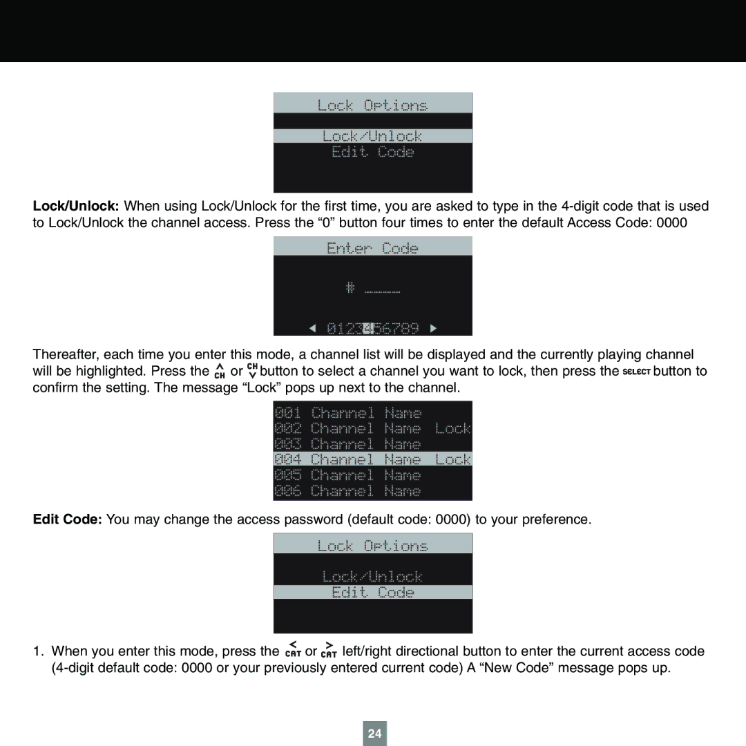 Sirius Satellite Radio XTR1 instruction manual Edit Code 