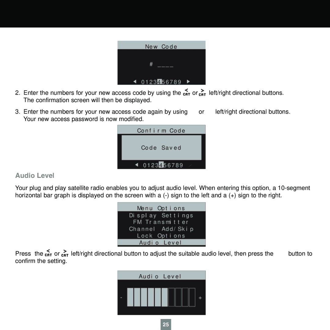 Sirius Satellite Radio XTR1 instruction manual Audio Level 