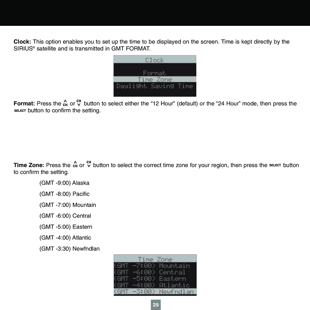 Sirius Satellite Radio XTR1 instruction manual Format 