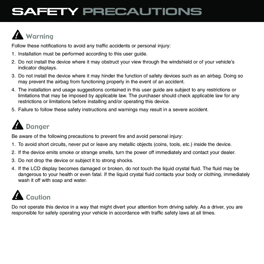 Sirius Satellite Radio XTR1 instruction manual Safety Precautions 