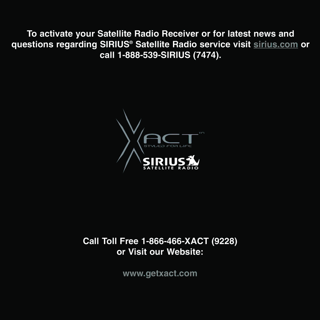 Sirius Satellite Radio XTR1 instruction manual 